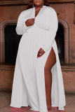White Casual Solid Split Joint V Neck Straight Plus Size Dresses