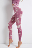 Fuchsia Casual Sportswear Print Basic High Waist Yoga Trousers