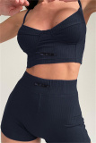 Deep Blue Sexy Sportswear Solid Patchwork Backless Two-piece Set