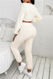 Apricot Fashion Casual Solid Basic O Neck Long Sleeve Two Pieces