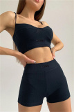 Deep Blue Sexy Sportswear Solid Patchwork Backless Two-piece Set