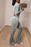 Grey Fashion Street Solid Split Joint O Neck Long Sleeve Two Pieces