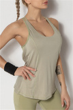 Green Casual Sportswear Solid Backless Yoga Vest Top