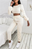 Apricot Fashion Casual Solid Basic O Neck Long Sleeve Two Pieces