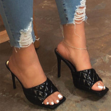 Black Fashion Solid Color Split Joint Heel