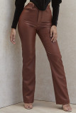 Brown Fashion Casual Solid High Waist Straight Trousers