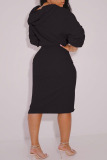 Black Fashion Casual Solid Slit Fold Long Sleeve Two Pieces