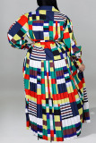 Stripe Casual Color Lump Print Patchwork Buttons Pearl With Belt Turndown Collar Straight Plus Size Dresses
