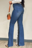 Deep Blue Fashion Street Solid Split Joint Plus Size Jeans