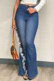 Deep Blue Fashion Street Solid Split Joint Plus Size Jeans