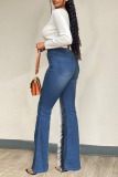 Blue Fashion Street Solid Split Joint Plus Size Jeans