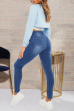 Black Fashion Street Solid Slit Plus Size Jeans