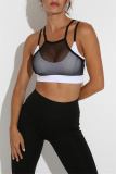 Black And White Sexy Sportswear Patchwork Hollowed Out Backless Vest Top