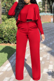 Red Fashion Casual Solid Patchwork O Neck Long Sleeve Two Pieces