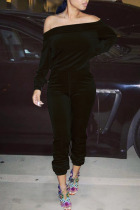 Black Sexy Solid Split Joint Off the Shoulder Long Sleeve Two Pieces