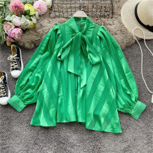 Green Sweet Solid Split Joint Buckle O Neck Tops