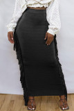 Burgundy Fashion Casual Solid Tassel Regular High Waist Skirt