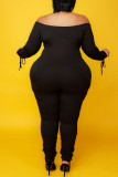 Black Fashion Casual Solid Bandage Backless Off the Shoulder Plus Size Jumpsuits