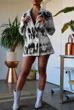Khaki Fashion Casual Print Cardigan Turndown Collar Outerwear