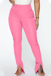 Pink Elastic Fly Mid Solid pencil Pants Pants