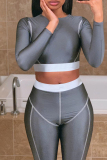 Grey Casual Sportswear Patchwork Basic O Neck Long Sleeve Two Pieces