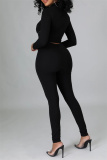 Black Fashion Casual Patchwork Solid Zipper Half A Turtleneck Long Sleeve Two Pieces