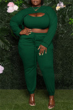 Black Sexy Casual Solid Hollowed Out O Neck Plus Size Three-piece Set