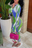 Green Sexy Casual Print Bandage Hollowed Out O Neck Jumpsuits