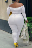 White Sexy Casual Solid Patchwork Backless Off the Shoulder Plus Size Jumpsuits(Without Belt)
