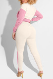 Pink Casual Solid Split Joint Zipper Zipper Collar Long Sleeve Two Pieces