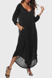 Black Casual Solid Patchwork Asymmetrical V Neck Loose Jumpsuits