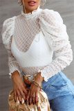 White Fashion Sexy Solid See-through Turtleneck Tops