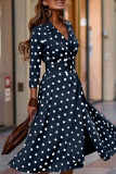 Khaki Elegant Print Polka Dot Patchwork V Neck Long Sleeve Dresses