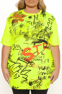 Green Casual Print Patchwork O Neck T-Shirts