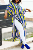 Multi-color Fashion Casual Striped Print Oblique Collar Long Sleeve Dress