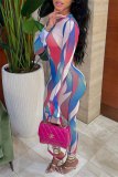 Powder Blue Fashion Casual Print Bandage Hollowed Out O Neck Skinny Jumpsuits