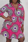 Multicolor Casual Print Patchwork V Neck A Line Plus Size Dresses