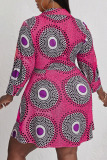 Multicolor Casual Print Patchwork V Neck A Line Plus Size Dresses