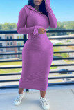 Purple Casual Solid Split Joint Hooded Collar One Step Skirt Dresses