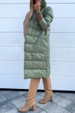 Green Casual Solid Patchwork Pocket Buckle Turtleneck Outerwear