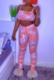 Pink Sexy Casual Tie Dye Fold Pants Spaghetti Strap Sleeveless Two Pieces