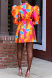 Multicolor Fashion Casual Print Cardigan Turndown Collar Outerwear
