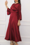 Purplish Red Casual Elegant Solid Patchwork Hot Drill O Neck A Line Dresses