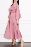 Pink Casual Elegant Solid Patchwork Hot Drill O Neck A Line Dresses