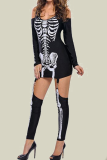 Black Halloween Sexy Party Split Joint Print Costumes