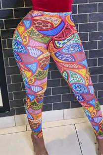 Colour Fashion Casual Print Basic Skinny High Waist Pencil Trousers