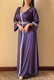 Purple Casual Solid Patchwork Hot Drill V Neck Straight Dresses