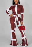 Wine Red Fashion Casual Long Sleeve Turtleneck Regular Sleeve Regular Print Two Pieces