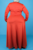Tangerine Casual Solid Split Joint O Neck Plus Size Two Pieces