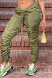 Green Fashion Casual Solid Fold Mid Waist Trousers